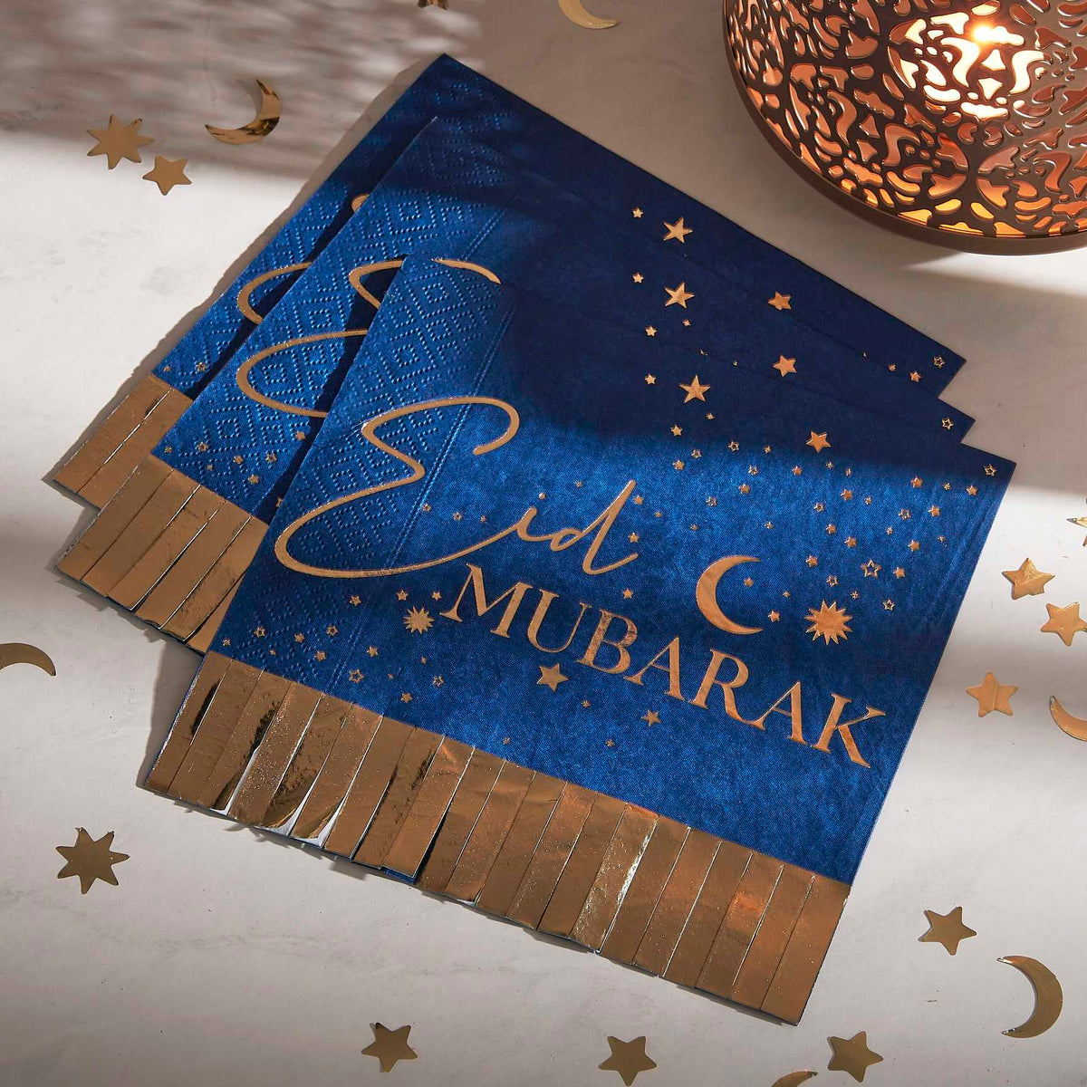 x16 Navy & Gold Eid Mubarak Fringe Napkin