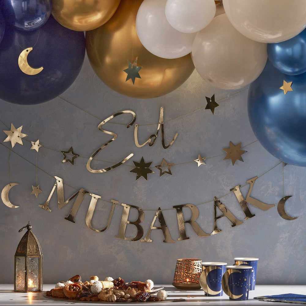 Gold Moon & Stars Eid Mubarak Bunting